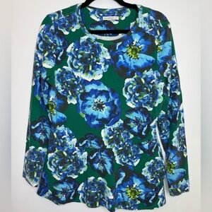 Isaac Mizrahi Poppy Floral French Terry Peplum Top Green Large